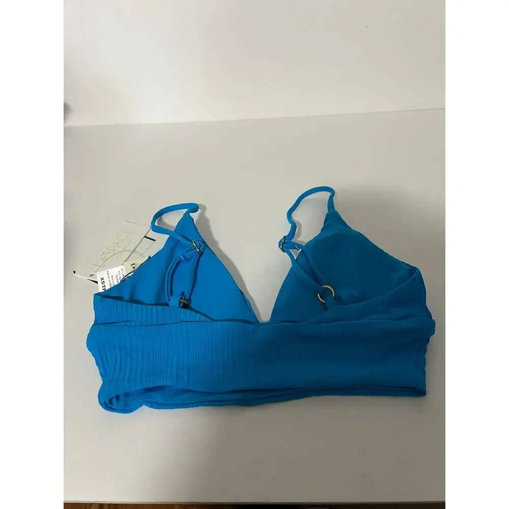 NWT L*Space Women's Ribbed Pointelle Winnie Bikini Swim Top Electric Blue SZ XS